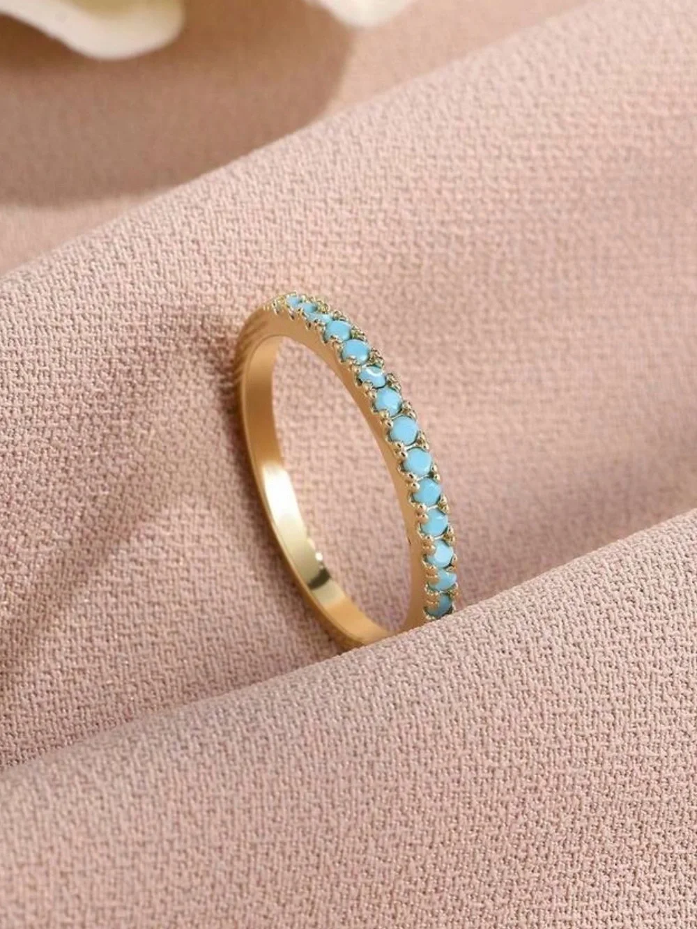 Western Ring Gold Band Ring with Turquoise Color Stones - Women's Jewelry